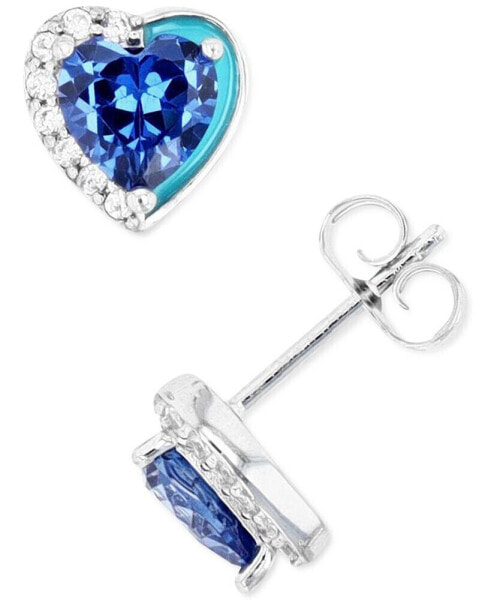 Blue and White Cubic Zirconia Stud Earrings in Sterling Silver