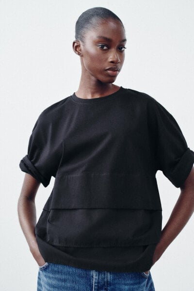 CONTRAST BOX PLEAT T-SHIRT