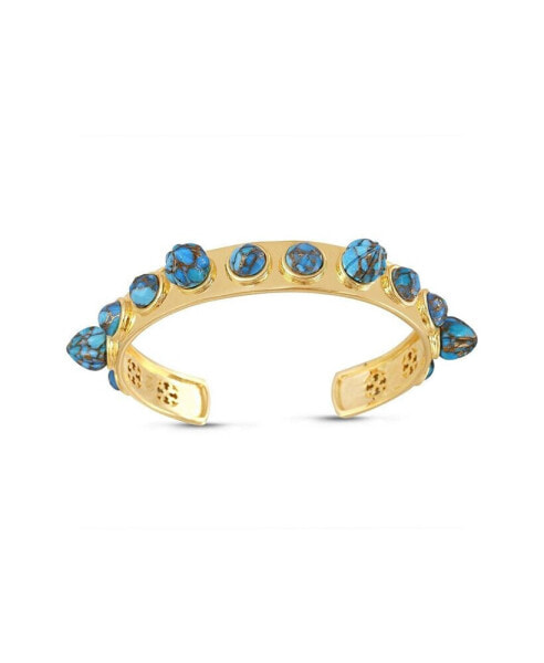 Sea Breeze Design Turquoise Gemstone Yellow Gold Plated Silver Studded Women Cuff