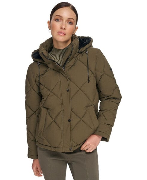 Women's Diamond Quilted Hooded Puffer Coat