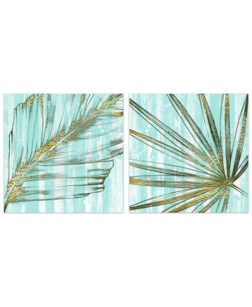 Beach Frond in Gold I I Frameless Free Floating Tempered Art Glass Wall Art, 38" x 38" x 0.2"