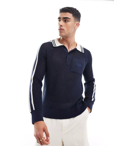 GANT varsity mesh knit rugby jumper in navy