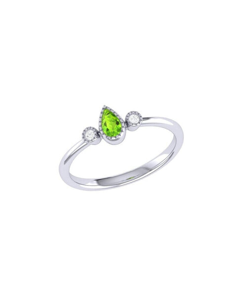 Pear Peridot Gemstone Round Natural Diamond 14K White Gold Birthstone Ring