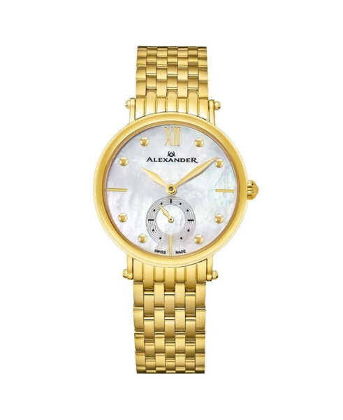 Alexander Watch A201B-02, Ladies Quartz Small-Second Watch with Yellow Gold Tone Stainless Steel Case on Yellow Gold Tone Stainless Steel Bracelet