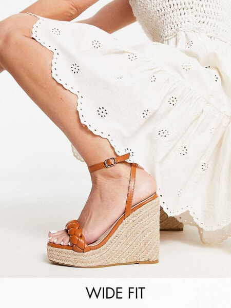 Glamorous Wide Fit espadrille wedge heeled sandals in tan