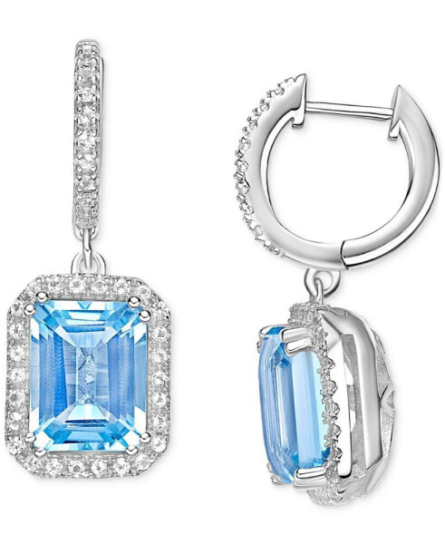 Sky Blue Topaz (6-3/4 ct. t.w.) & White Topaz (7/8 ct. t.w.) Halo Dangle Hoop Earrings in Sterling Silver