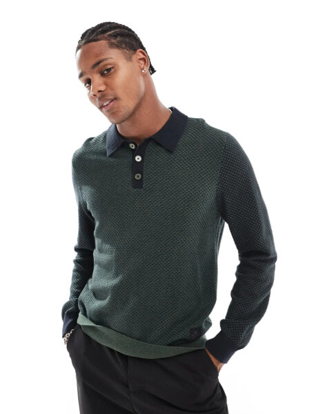 PS Paul Smith long sleeve knit polo with logo in khaki