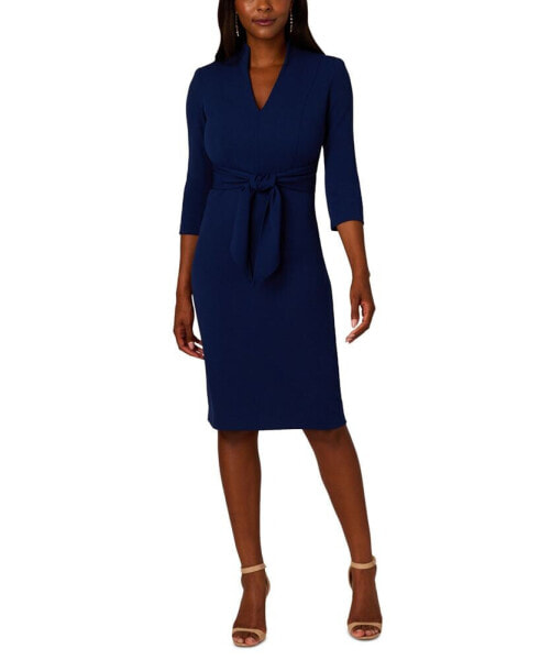 Women's V-Neck Tie-Waist 3/4-Sleeve Sheath Dress