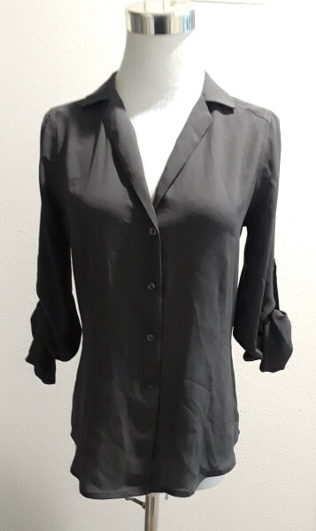 Halston Heritage Spread Collar Button down Blouse Shirt Long sleeve Charcoal XS