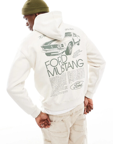 Pull&Bear mustang graphic printed hoodie in white