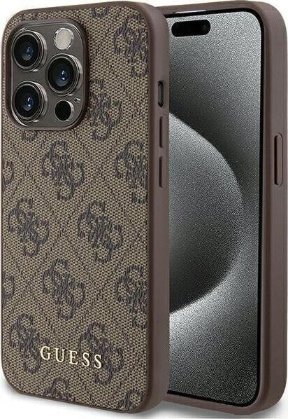 Guess Guess GUHCP15LG4GFBR iPhone 15 Pro 6.1" brązowy/brown hard case 4G Metal Gold Logo