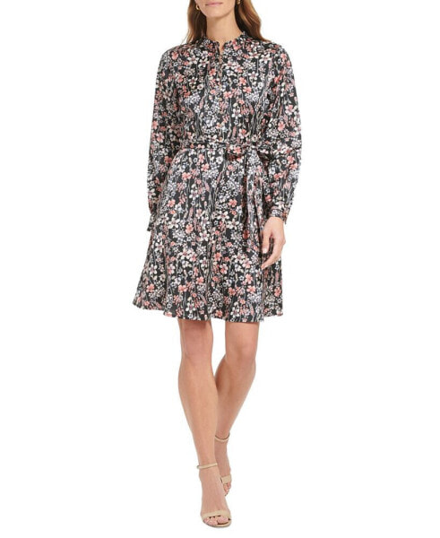 Women's Long-Sleeve Charmeuse Fit & Flare Dress