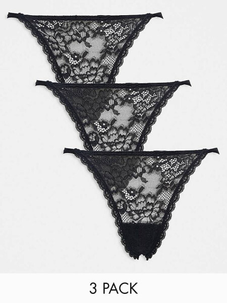 Gilly Hicks floral lace strappy thong 3-pack in black
