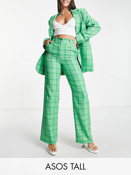 ASOS DESIGN Tall – Knöchellange Anzughose in kariertem Grün mit geradem Schnitt
