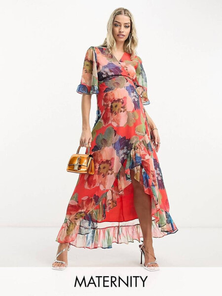 Hope & Ivy Maternity wrap floral midaxi dress in mixed floral