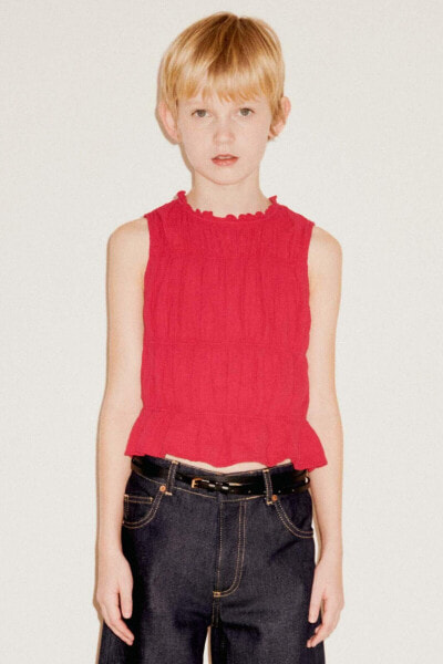 Textured top with elasticated details