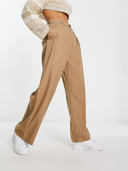 Weekday Hazel tailored trousers in dark beige