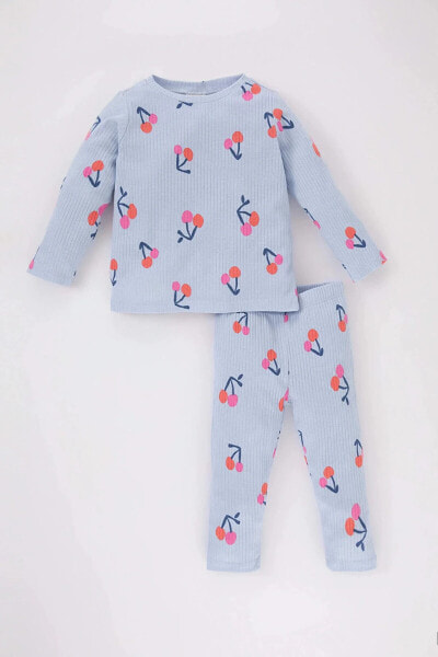 Kız Bebek Meyve Desenli Uzun Kollu Fitilli Kaşkorse Pijama Takımı