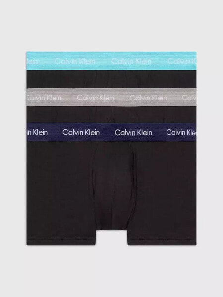 Calvin Klein cotton stretch trunks 3 pack in black with coloured waistband