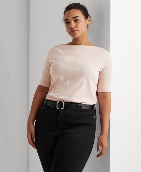 Plus Size Cotton-Blend Boatneck Top