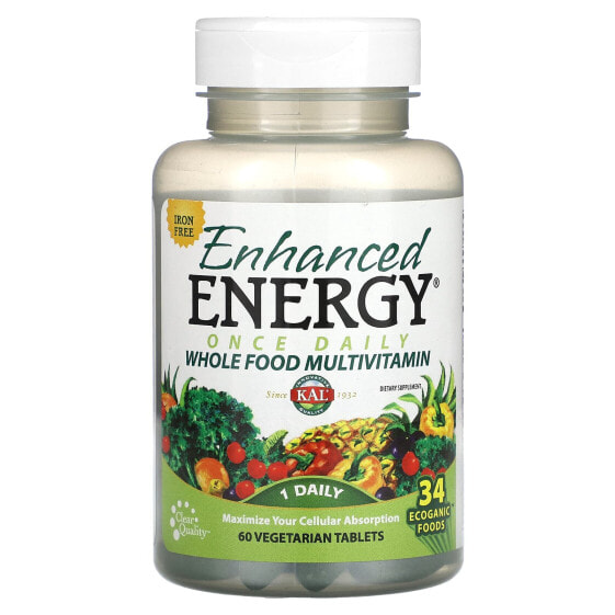 Enhanced Energy, Once Daily Whole Food Multivitamin, Iron Free, 60 Vegetarian Tablets