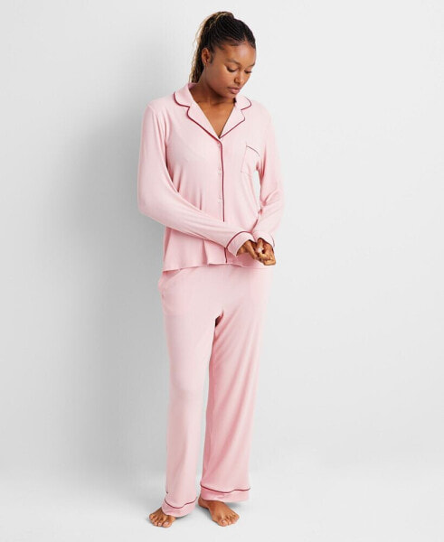 Women's 2-Pc. Packaged Ribbed Notched-Collar Pajamas Set XS-3X, Created for Macy's