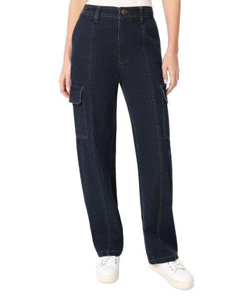 Petite Seamed High-Rise Denim Cargo Pants