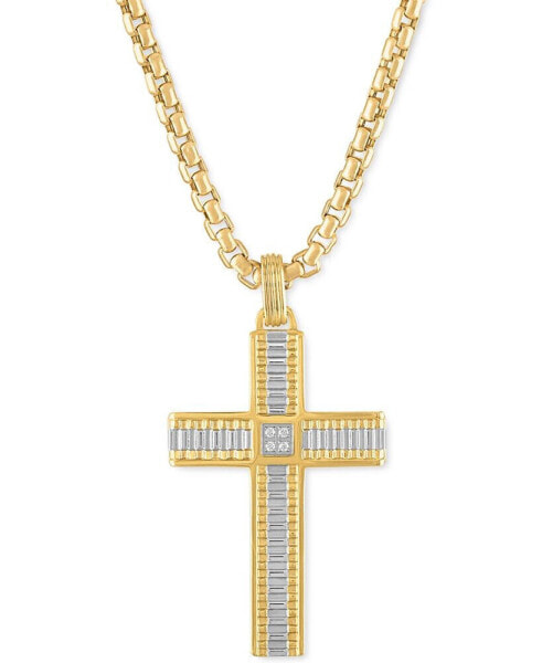 Diamond Two-Toned Religious Cross 22" Pendant Necklace (1/20 ct. t.w.) in Stainless Steel & Gold-Tone Ion-Plated Stainless Steel, Created for Macy's