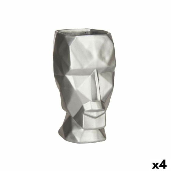Ваза 3D Лицо Серебристая полистоун 12 x 24,5 x 16 см (4 штуки) Gift Decor