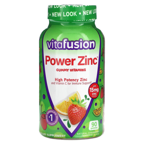 Power Zinc Gummy Vitamins, Natural Strawberry Tangerine, 15 mg, 90 Gummies (5 mg per Gummy)