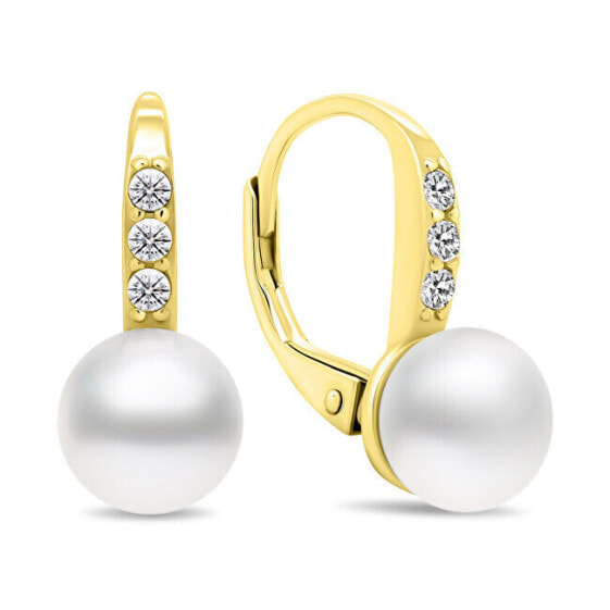 Charming gold-plated earrings with pearls and zircons EA385Y