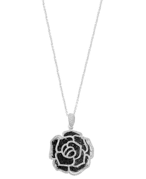 EFFY Collection eFFY® Black Diamond (1-3/8 ct. t.w.) & White Diamond (5/8 ct. t.w.) Rose Pendant Necklace in 14k White Gold, 16-3/4" + 1-1/4" extender