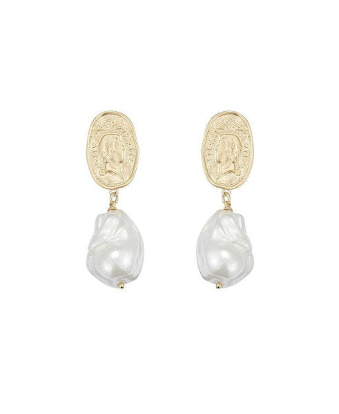 Matted Gold Sculpted Oversized Baroque Pearl Drop Earrings