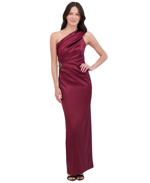 Women's Embellished One-Shoulder Satin Gown