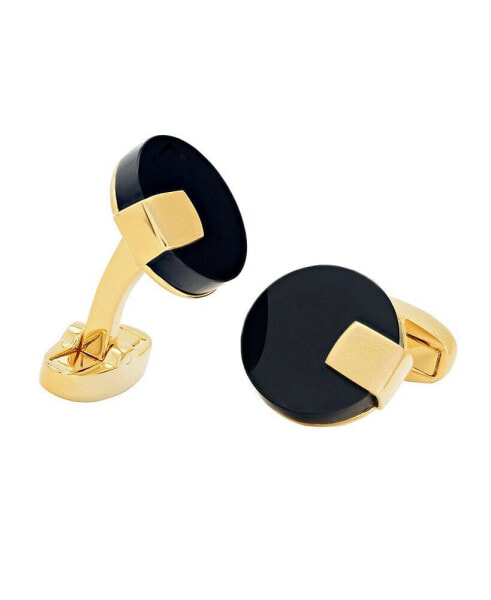 Black Obsidian Disc with Gold Tab Cufflinks