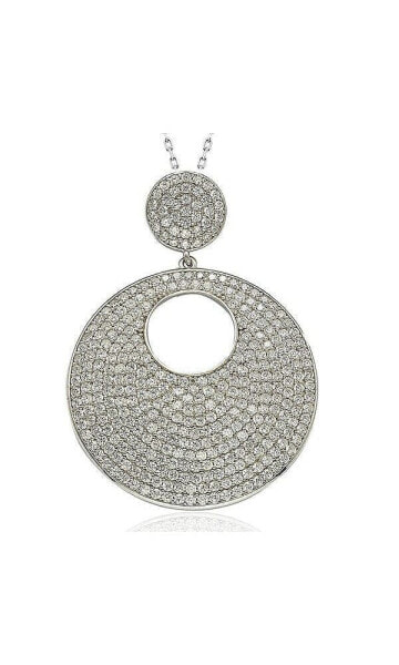 Suzy Levian Sterling Silver Cubic Zirconia Pave Open Circle Large Disk Pendant Necklace