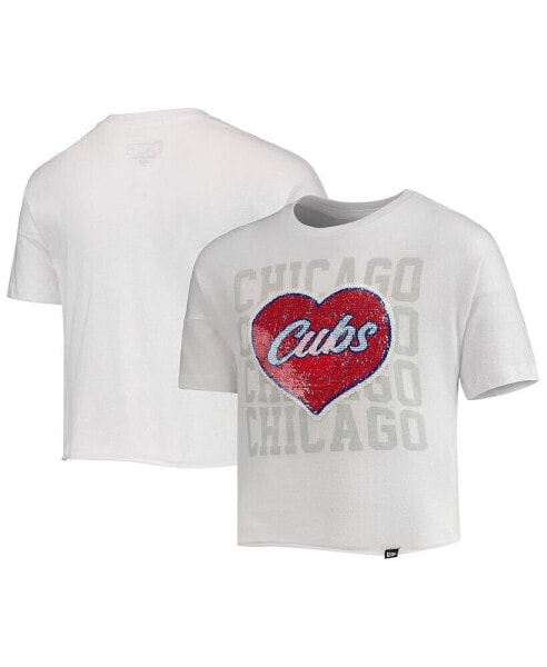 Футболка для малышей New Era белая с сердцем-пайетками Chicago Cubs.