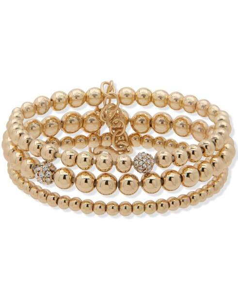 Gold-Tone 3-Pc. Set Pavé Fireball & Beaded Stretch Bracelets