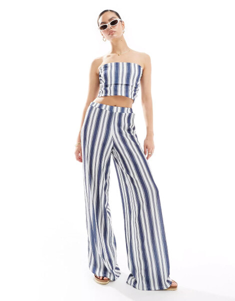 ASOS DESIGN co-ord textured wide leg trousers in stripe