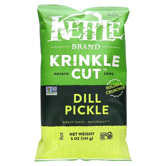Kettle Foods, Krinkle Cut, картофельные чипсы, маринованные огурцы, 141 г (5 унций)