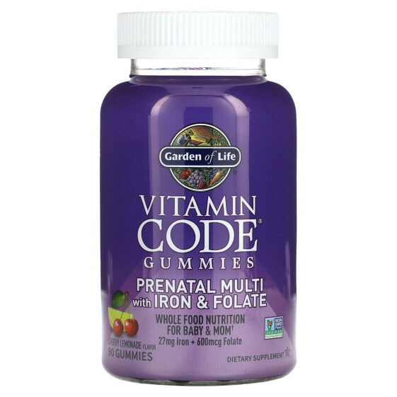 Garden of Life, Vitamin Code, жевательные таблетки для беременных, мультивитамины с железом и фолатом, вишневый лимонад, 90 жевательных таблеток