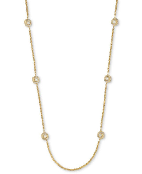 Gold-Tone Pavé & Imitation Pearl Station Necklace, 42" + 2" extender, Created for Macy's