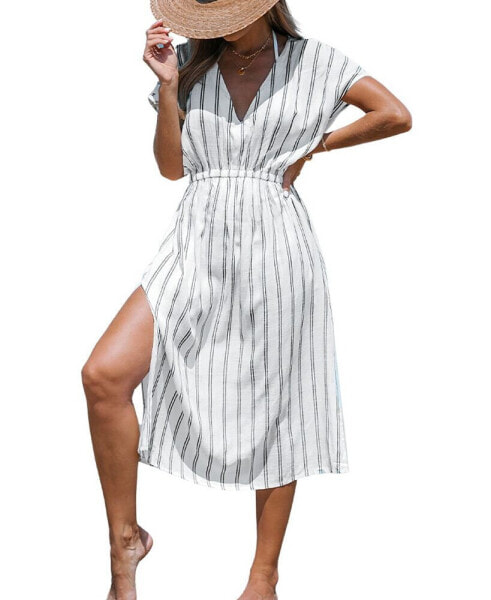 Women's Striped Midi Cover-Up Dress