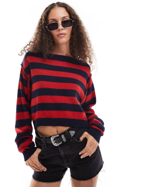 Free People slash neck striped jumper in multi