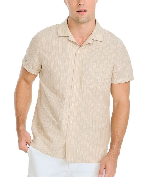 Men's Striped Short-Sleeve Button-Up Linen Shirt