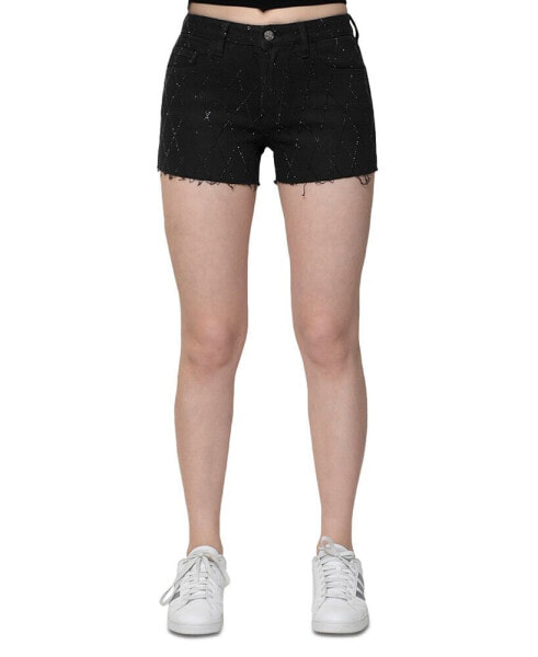 Juniors' Rhinestone-Front Raw-Edge-Hem Shorts