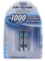 Ansmann Blister 2 X Accu - AAA - 1000mAh - AAA / HR03 - Nickel-Metal Hydride (NiMH) - 1.2 V - 1000 mAh - Silver