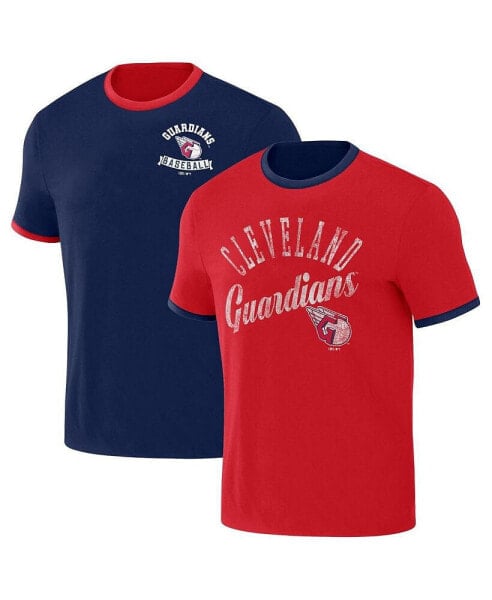Men's Darius Rucker Collection by Navy, Red Distressed Cleveland Guardians Two-Way Ringer Reversible T-shirt