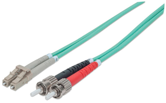 Intellinet Fiber Optic Patch Cable - OM3 - ST/LC - 10m - Aqua - Duplex - Multimode - 50/125 µm - LSZH - Fibre - Lifetime Warranty - Polybag - 10 m - OM3 - ST - LC