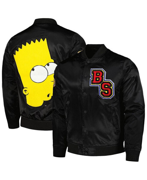 Men's Black The Simpsons Bart Simpson Satin Full-Snap Jacket